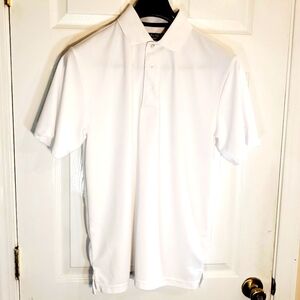 Ben Hogan Mens Medium White Shadow Stripe Collared Short Sleeve Polo Golf Shirt